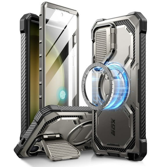i-Blason Armorbox for Samsung Galaxy S24 Ultra Case with Camera Cover Stand, [Compatible with MagSafe] Full-Body Rugged Protective Case with Built-in Screen Protector & Kickstand (Tigray)