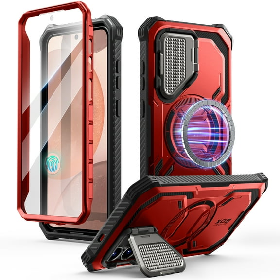 i-Blason Armorbox for Samsung Galaxy S25+ Plus Case with Camera Cover Stand Military Protection Full-Body Heavy Duty Magnetic Case Cover with Screen Protector & Kickstand for Galaxy S25+ Plus, Ruddy