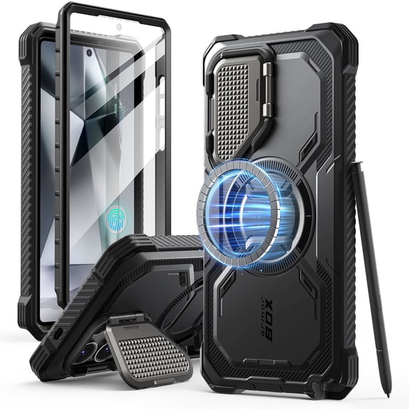 i-Blason Armorbox for Samsung Galaxy S25 Ultra Case with Camera Cover Stand [Military Protection] Full-Body Heavy Duty Magnetic Case with Screen Protector & Kickstand for Galaxy S25 Ultra (Black)
