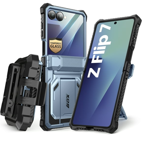 i-Blason Armorbox for Samsung Galaxy Z Flip 7 Case with Stand, [Built-in 9H Screen Protector] [with Belt-Clip] [Hinge Protection], Full-Body Military Protection Phone Case for Samsung Z Flip 7, Tilt