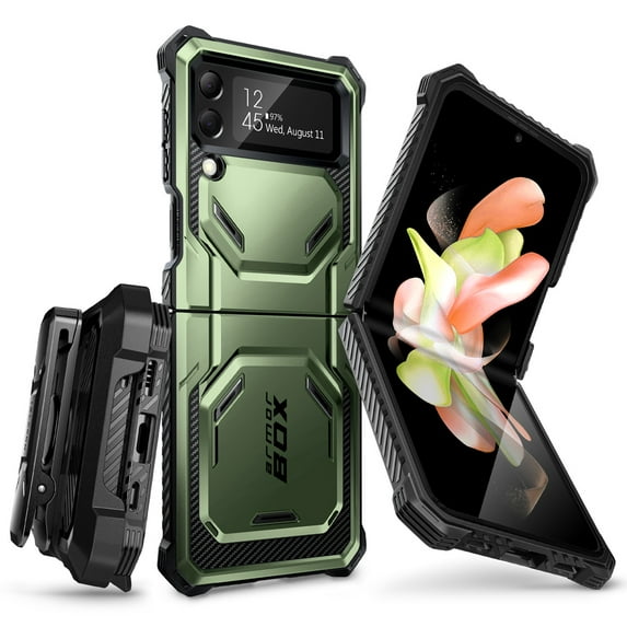 i-Blason Armorbox Series Case for Samsung Galaxy Z Flip 4 5G (2022), Full-Body Rugged Holster Case with Shock Reduction/Bumper (Guldan)