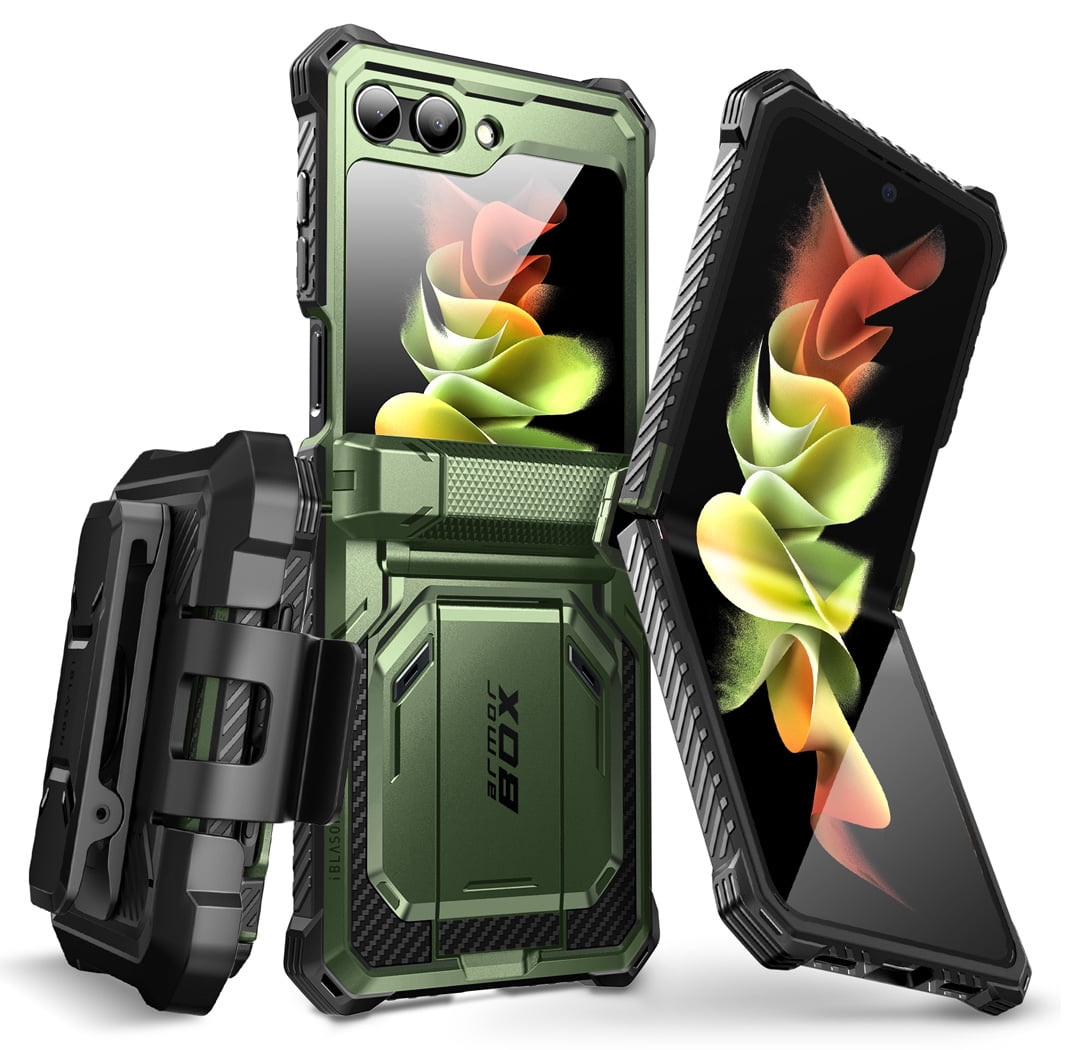 i-Blason Armorbox Series Case for Samsung Galaxy Z Flip 5 5G (2023), Full-Body Rugged Holster Case with Shock Reduction/Bumper (Guldan)