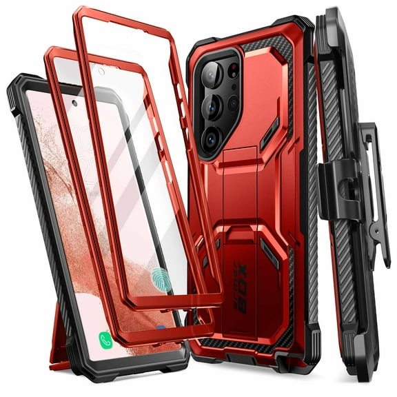 i-Blason Armorbox Series Designed for Samsung Galaxy S23Ultra 5G (2023 Release), Full-Body Rugged Holster Bumper Case with Built-in Screen Protector & Kickstand (Ruddy)