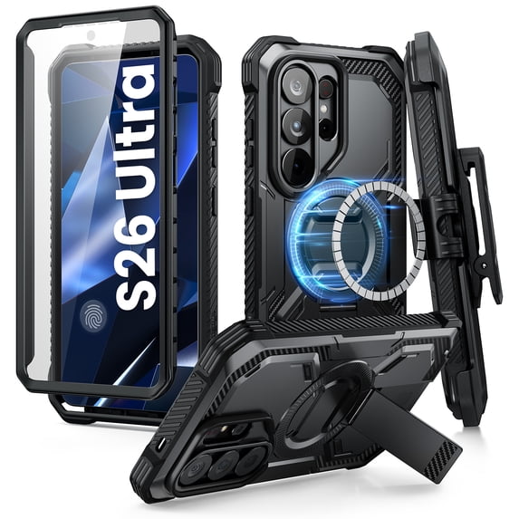i-Blason Armorbox Series for Samsung Galaxy S26 Ultra 6.9" Magnetic Case with Belt Clip with Kickstand, Built-in Screen Protector, Full-Body Heavy-Duty Shell Phone Cover for S26 Ultra 6.9", Black