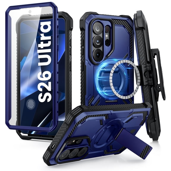 i-Blason Armorbox Series for Samsung Galaxy S26 Ultra 6.9" Magnetic Case with Belt Clip with Kickstand, Built-in Screen Protector, Full-Body Heavy-Duty Shell Phone Cover for S26 Ultra 6.9", Cobalt