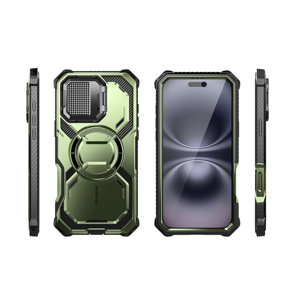 i-Blason Armorbox for iPhone 16 6.1" Magnetic Case Camera Control Capture Button Design [Military Protection] Full-Body Rugged Protective Case Cover with Built-in Screen Protector & Kickstand, Guldan