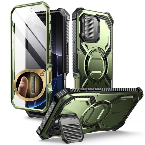i-Blason Armorbox for iPhone 16 Pro 6.3" Case Camera Control Capture Button Design [Military Protection] Full-Body Rugged Protective Case Cover with Built-in Screen Protector & Kickstand, Green
