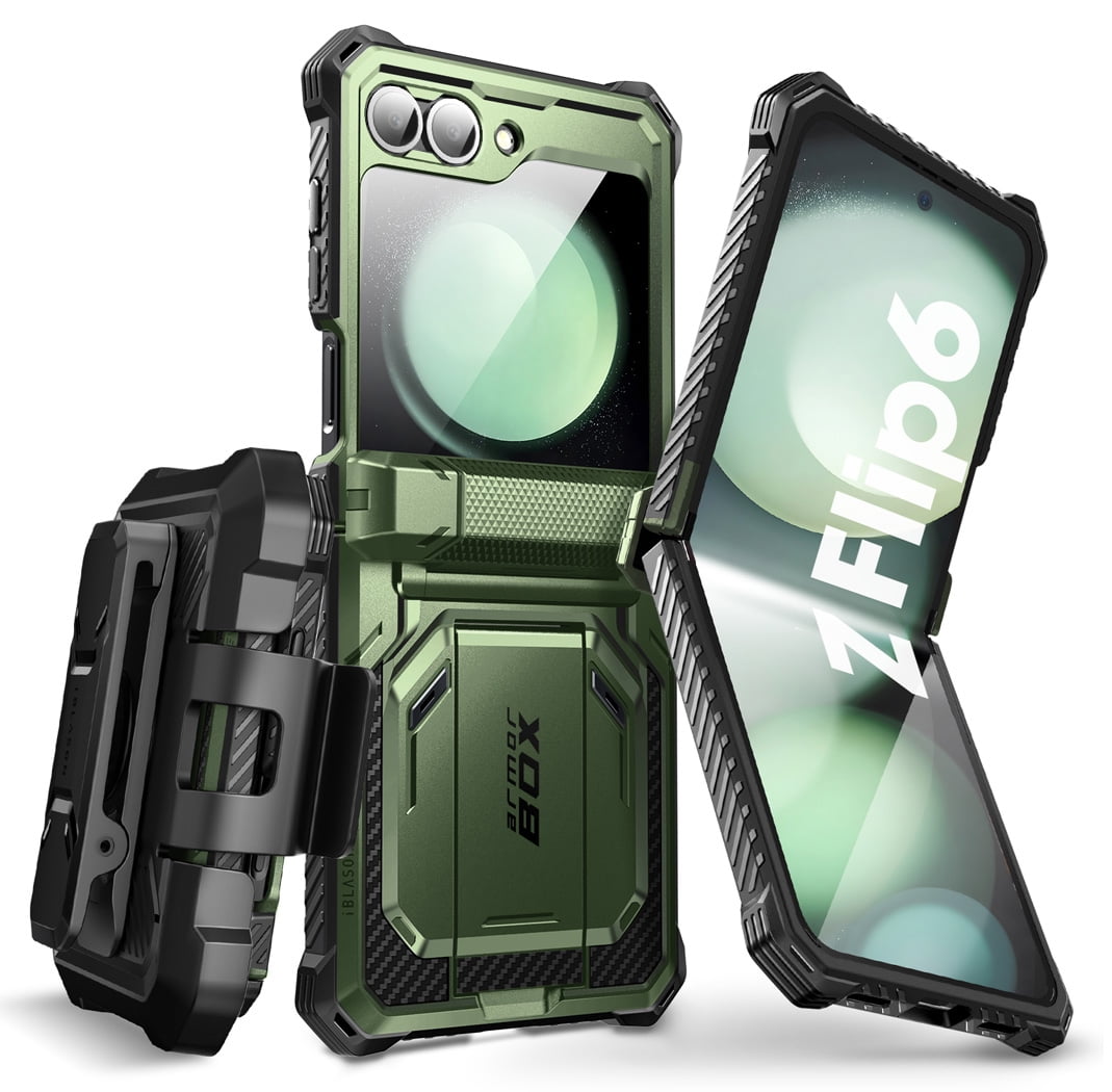 i-Blason Armorbox series for Samsung Galaxy Z Flip 6 / Flip 5 Case with Stand, [Built-in Screen Protector] [Hinge Protection] [Belt-Clip], Full-Body Protection Phone Case Cover, Guldan