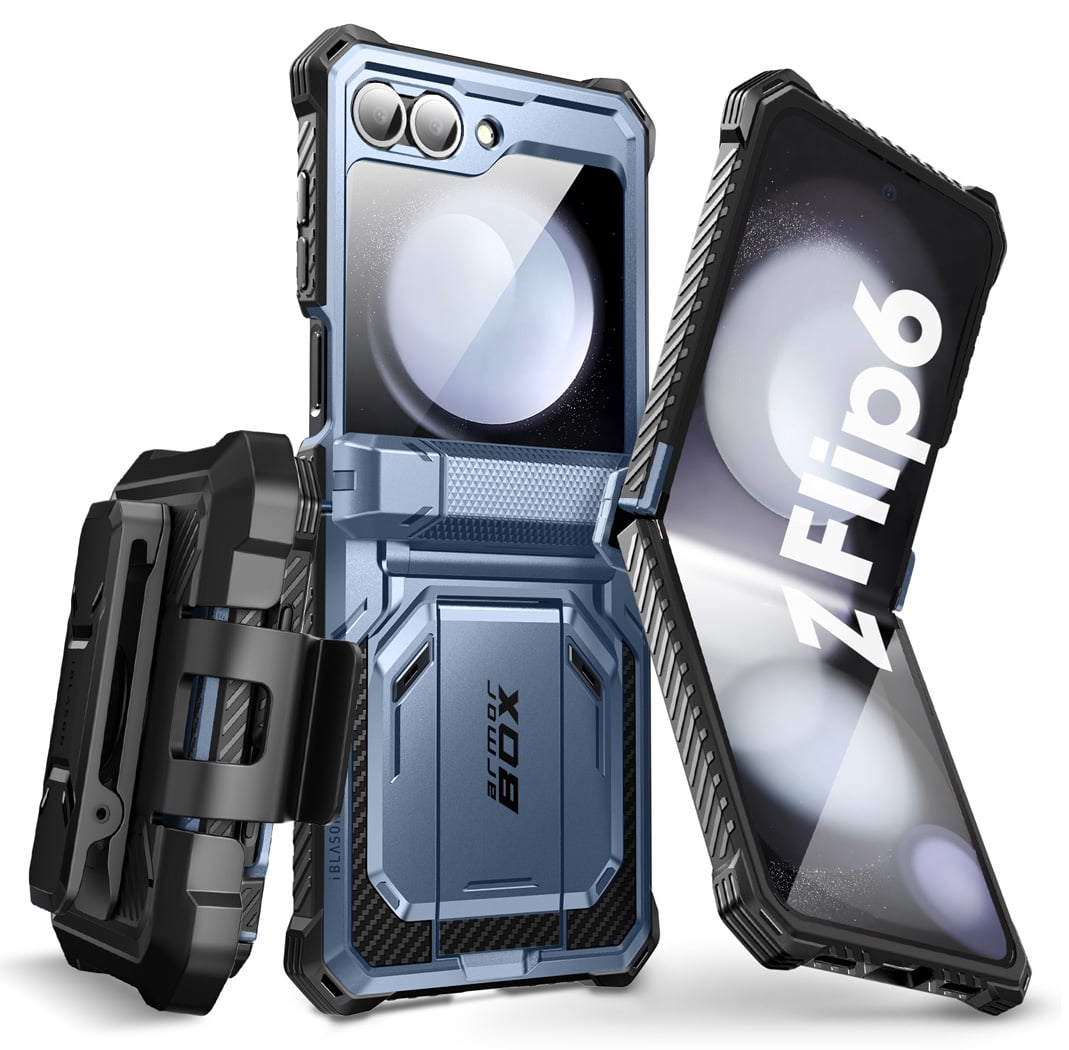 i-Blason Armorbox series for Samsung Galaxy Z Flip 6 / Flip 5 Case with Stand, [Built-in Screen Protector] [Hinge Protection] [Belt-Clip], Full-Body Protection Phone Case Cover, Tilt