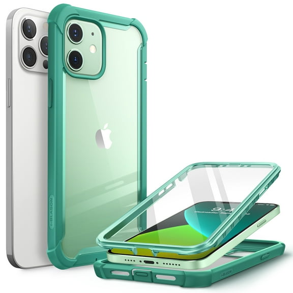 i-Blason Clear Bumper Phone Case with Built-in Screen Protector for iPhone 12 12 Pro, Mint Green