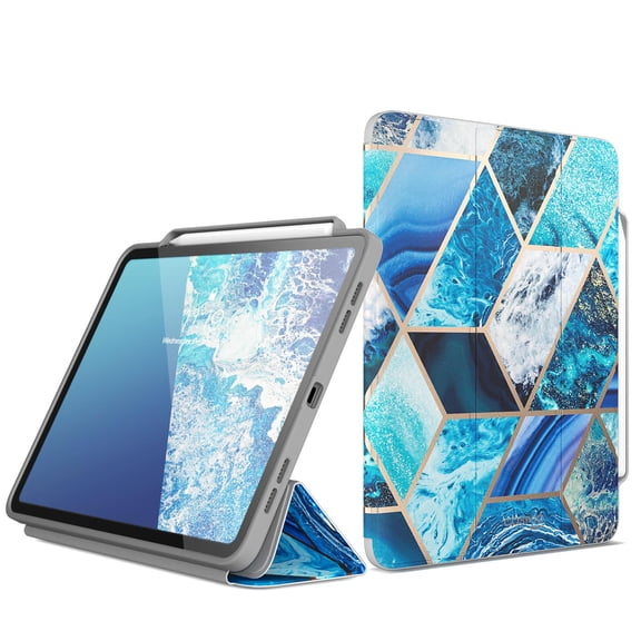 i-Blason Cosmo Case for New iPad Pro 12.9 Inch (2021 2020 2018 Release), Full-Body Trifold Stand Protective Case Smart Cover with Auto Sleep/Wake & Pencil Holder (Ocean)