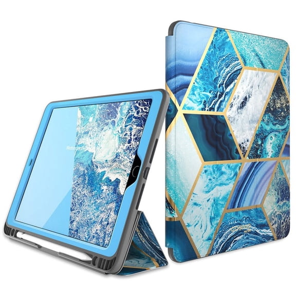 i-Blason Cosmo Case for iPad 9th/8th/7th Generation, iPad 10.2 (2021/2020/2019), Full-Body Trifold with Built-in Screen Protector Protective Smart Cover with Auto Sleep/Wake & Pencil Holder (Blue)