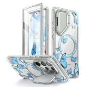 i-Blason Cosmo Mag for Samsung Galaxy S24 Ultra Case with Camera Cover Stand, [Compatible with MagSafe] Slim Stylish Full-Body Protective Case with Built-in Screen Protector & Kickstand Bluefly