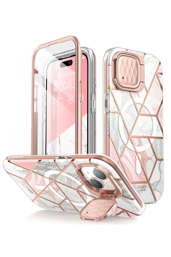 Cosmo Mag for iPhone 15 Case/iPhone 14/13 Case [6.1 inch] with Camera Cover Stand, [MagSafe Compatible] Slim Stylish Full-Body Protective Case with Built-in Screen Protector (Marble)