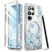 i-Blason Cosmo for Samsung Galaxy S25 Ultra Case MagSafe with Built-in Screen Protector [Support Fingerprint ID & Wireless Charger] Full-Body Slim Magnetic Phone Case Cover for S25 Ultra, BlueFly