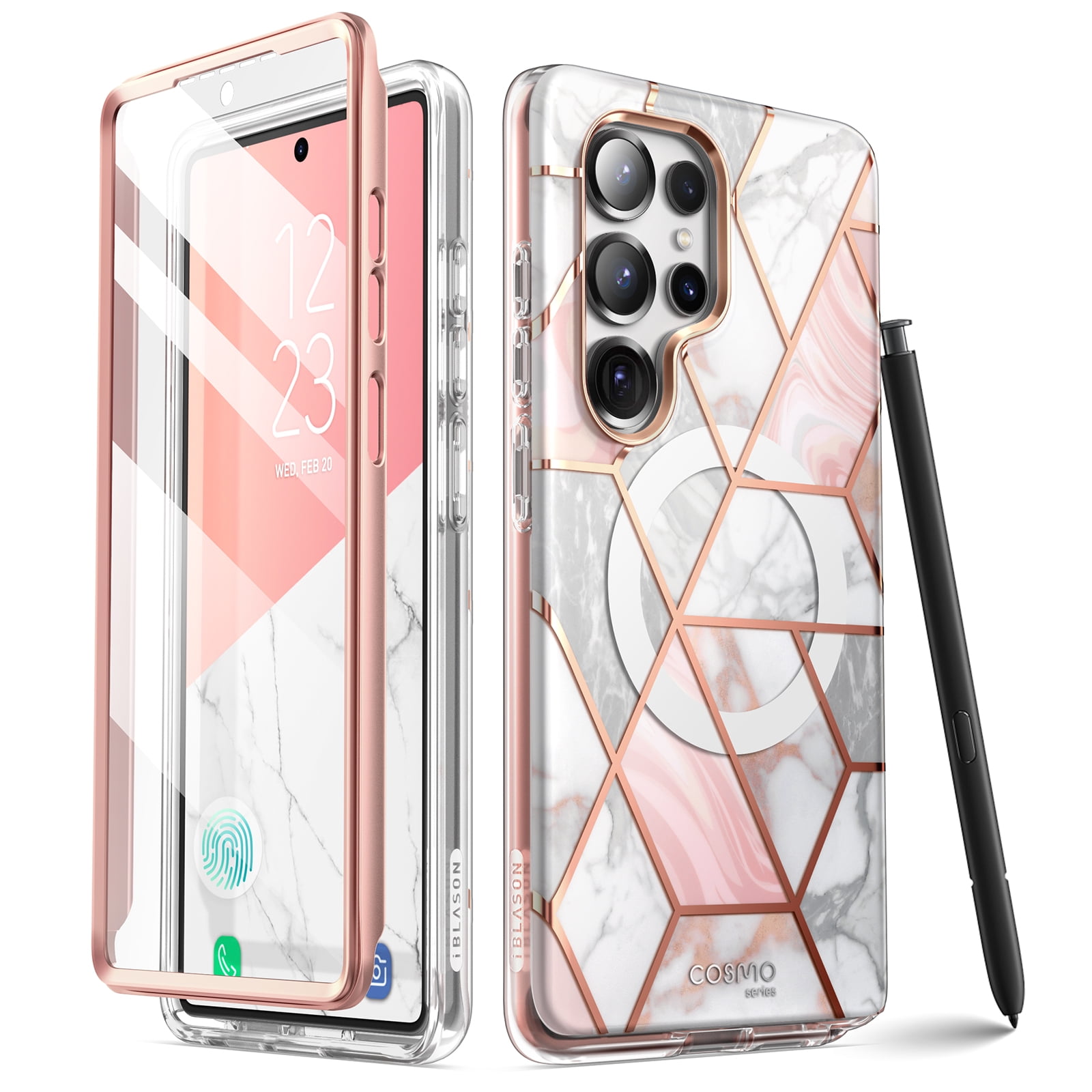 i-Blason Cosmo for Samsung Galaxy S25 Ultra Case MagSafe with Built-in Screen Protector [Support Fingerprint ID & Wireless Charger] Full-Body Slim Magnetic Phone Case Cover for S25 Ultra, Marble