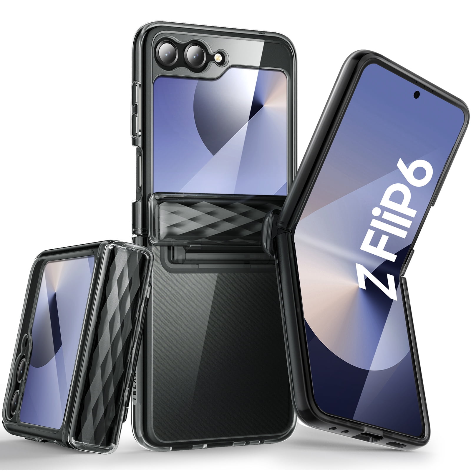 i-Blason Cosmo for Samsung Galaxy Z Flip 6 / Flip 5 Case [Built-in Front Screen Protector] [Hinge Protection] [Support Wireless Charging] Slim Clear Protective Phone Case (FrostBlack)