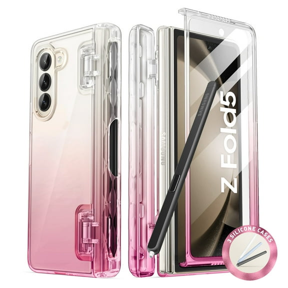 i-Blason Cosmo for Samsung Galaxy Z Fold 5 Case with Pen Holder, [Built-in Screen Protector] [3 Silicone Pen Covers] Stylish Full-Body Protective Z Fold 5 Case (GrandPink)