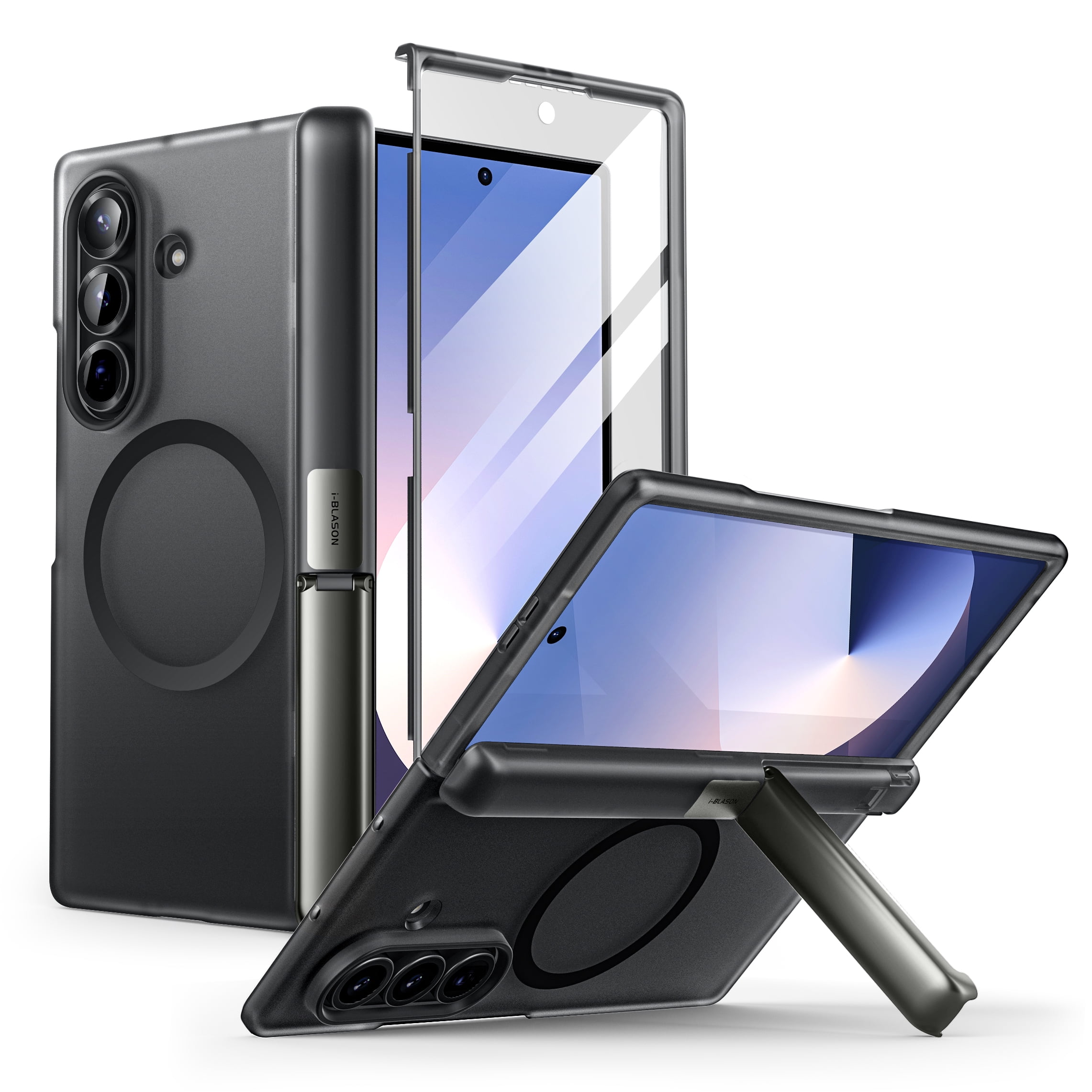 i-Blason Cosmo for Samsung Galaxy Z Fold 7 (2025) Clear Case [Built-in Screen Protector & Kickstand] [Hinge Protection] Magnetic Absorption Case, Anti-Scratches, Shock-Absorbent Cover, FrostBlack