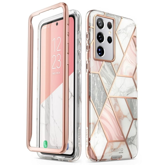 i-Blason Cosmo Series Case for Samsung Galaxy S21 Ultra 5G (2021 Release), Slim Stylish Protective Bumper Case Shockproof Cover, Marble, 6.8"