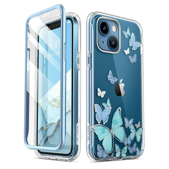 i-Blason Cosmo Series Case for iPhone 13 6.1 inch (2021 Release), Slim Full-Body Stylish Protective Case with Built-in Screen Protector (BlueFly)
