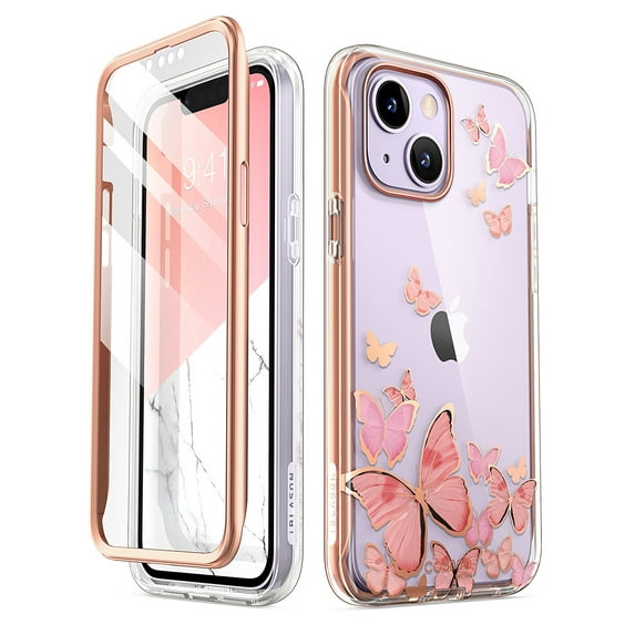 i-Blason Cosmo Series Case for iPhone 14 Plus 6.7 inch (2022 Release), Slim Full-Body Stylish Protective Case with Built-in Screen Protector(Pinkfly)
