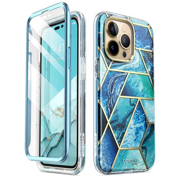i-Blason Cosmo Series Case for iPhone 14 Pro 6.1 inch (2022 Release), Slim Full-Body Stylish Protective Case with Built-in Screen Protector(Ocean)