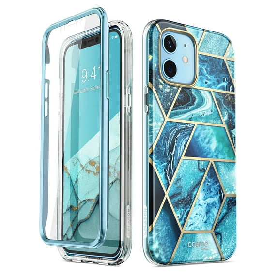 i-Blason Cosmo Series Case for iPhone 12 Mini (2020 Release), Slim Full-Body Stylish Protective iPhone 12 Mini Case with Built-in Screen Protector, Ocean, 5.4"