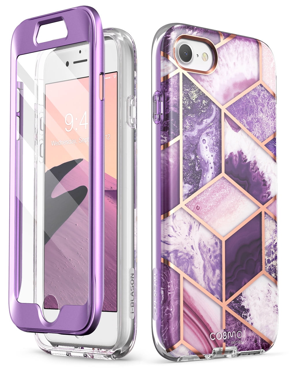 i-Blason Cosmo Series Designed [Built-in Screen Protector] Stylish Protective Bumper Case for iPhone SE (2020), iPhone 8, iPhone 7 (Ameth)