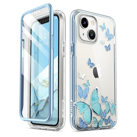 i-Blason Cosmo Series Designed for iPhone 14 Case 6.1 inch (2022)/iPhone 13 Case 6.1 inch (2021), Slim Full-Body Stylish Protective Case with Built-in Screen Protector(Bluefly)
