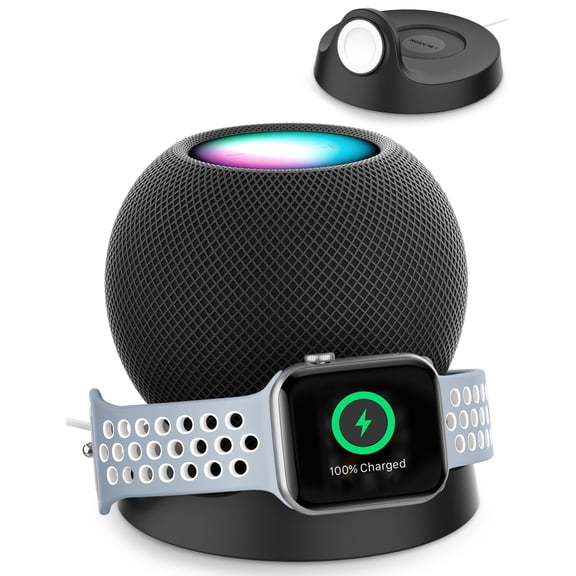 i-Blason Cosmo Series Table Holder Stand, Anti Slip Anti Scratch Stand Compatible with Apple Watch & HomePod Mini Built in Cord Organizer (Black)