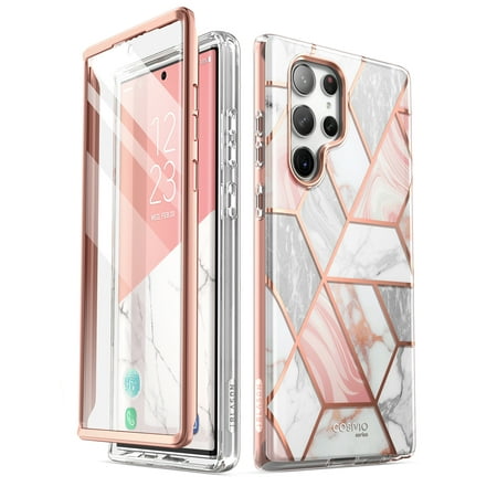 i-Blason Cosmo Series for Samsung Galaxy S23 Ultra 5G (2023 Release), Slim Stylish Protective Case with Built-in Screen Protector (Marble)