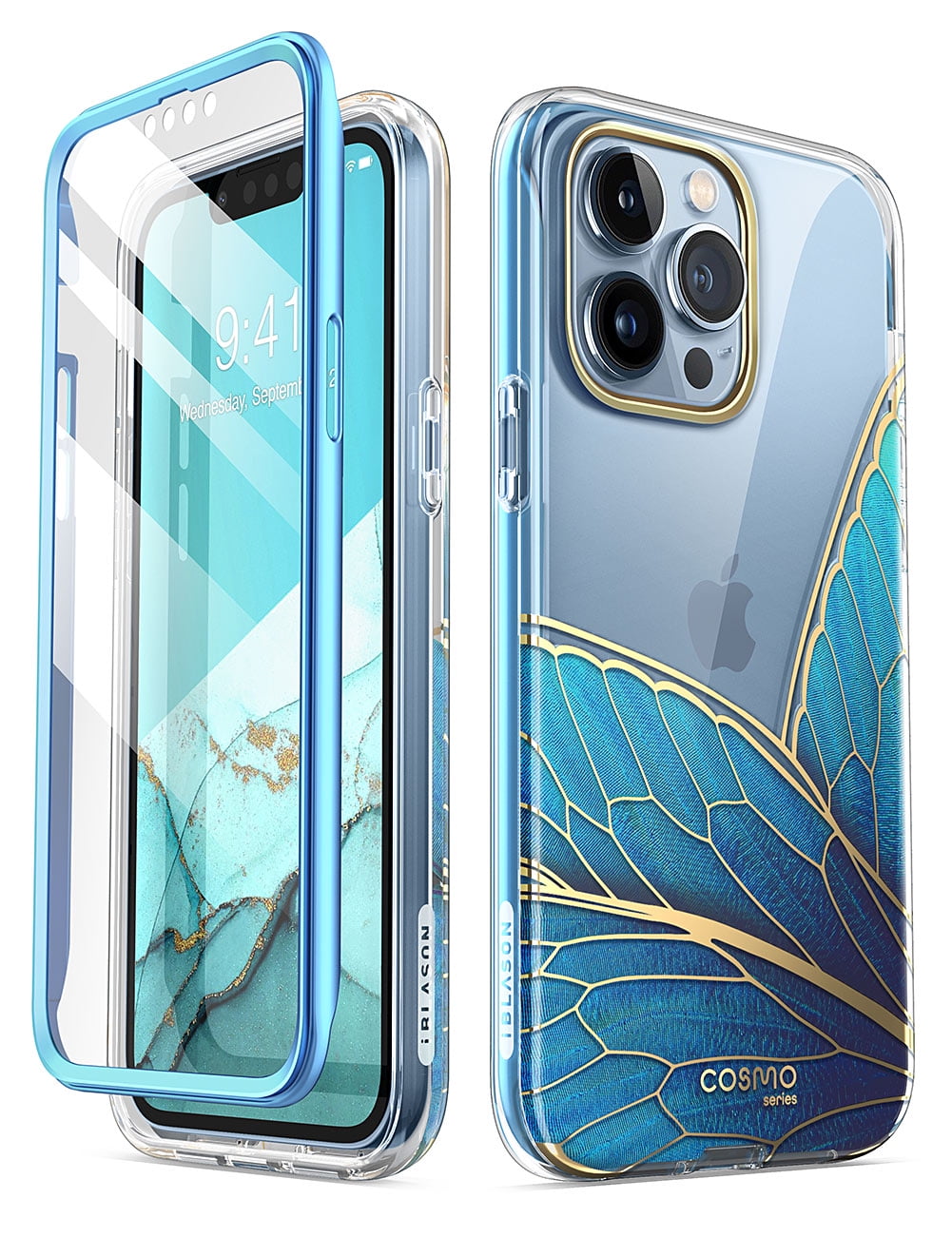 i-Blason Cosmo Series iPhone 13 Pro Max Case 6.7 inch (2021 Release), Slim Full-Body Stylish Protective Case for iPhone 13 Pro Max with Built-in Screen Protector (Butterfly)