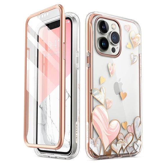 i-Blason Cosmo Series iPhone 13 Pro Max Case 6.7 inch (2021 Release), Slim Full-Body Stylish Protective Case for iPhone 13 Pro Max with Built-in Screen Protector (Bhearts)
