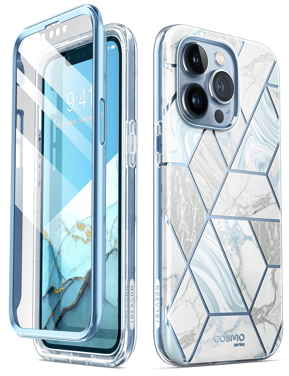 i-Blason Cosmo Slim Full-Body Case for iPhone 13 Pro Max 6.7" (2021), Screen Protector, Coast