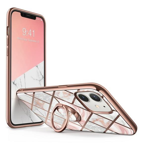 i-Blason Cosmo Snap Case Designed for iPhone 12/iPhone 12 Pro 6.1 Inch (2020 Release), Slim with Built-in 360° Rotatable Ring Holder Kickstand Supports Car Mount (Marble)