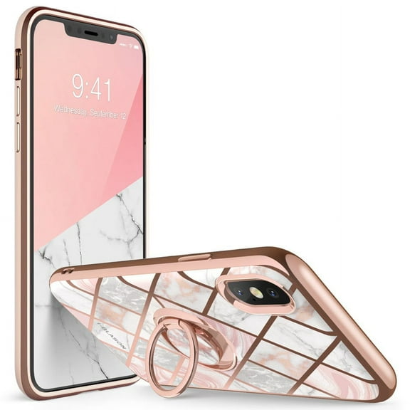 i-Blason Cosmo Snap Case Designed for iPhone Xs (2018) / iPhone X (2017), Slim with Built-in 360° Rotatable Ring Holder Kickstand Supports Car Mount (Marble)