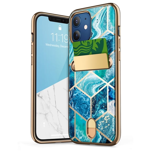 i-Blason Cosmo Wallet Slim Designer Wallet Case for iPhone 12 Mini (2020), 5.4", High-quality TPU and Polycarbonate Shell, Blue
