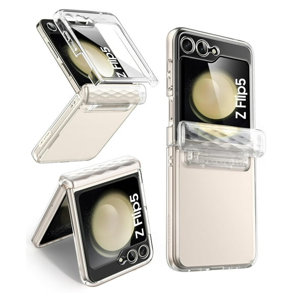 i-Blason Cosmo for Samsung Galaxy Z Flip 5 Case with Hinge Protection, [Built-in Front Screen Protector] Slim Stylish Protective Bumper Case (clear)