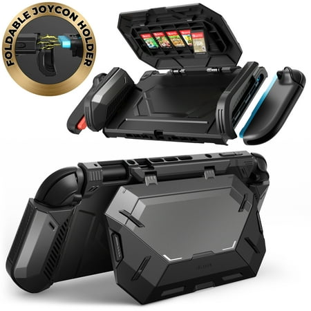 i-Blason for Nintendo Switch 2 Case with Stand Dockable [Foldable Joycon Holder] [Card Storage Slots] [Ergonomic Design] Comfortable Grip Uni-Body Protective Bumper Cover for Switch 2 (2025) (Black)