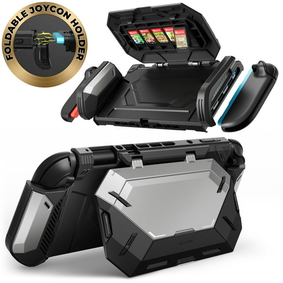 i-Blason for Nintendo Switch 2 Case with Stand Dockable [Foldable Joycon Holder] [Card Storage Slots] [Ergonomic Design] Comfortable Grip Uni-Body Protective Bumper Cover for Switch 2 (2025) (Silver)