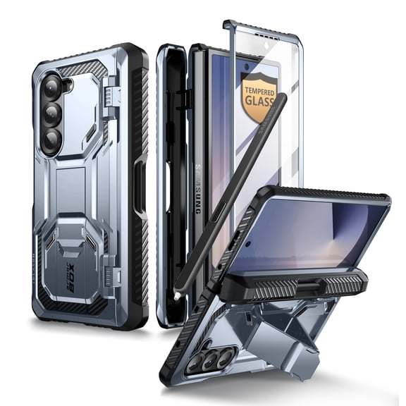 i-Blason for Samsung Galaxy Z Fold 6 Case with S Pen Holder, [Built-in Tempered Glass Screen Protector & Stand], Military-Grade Protective Phone Case for Samsung Z Fold 6, Armorbox Series, Tilt