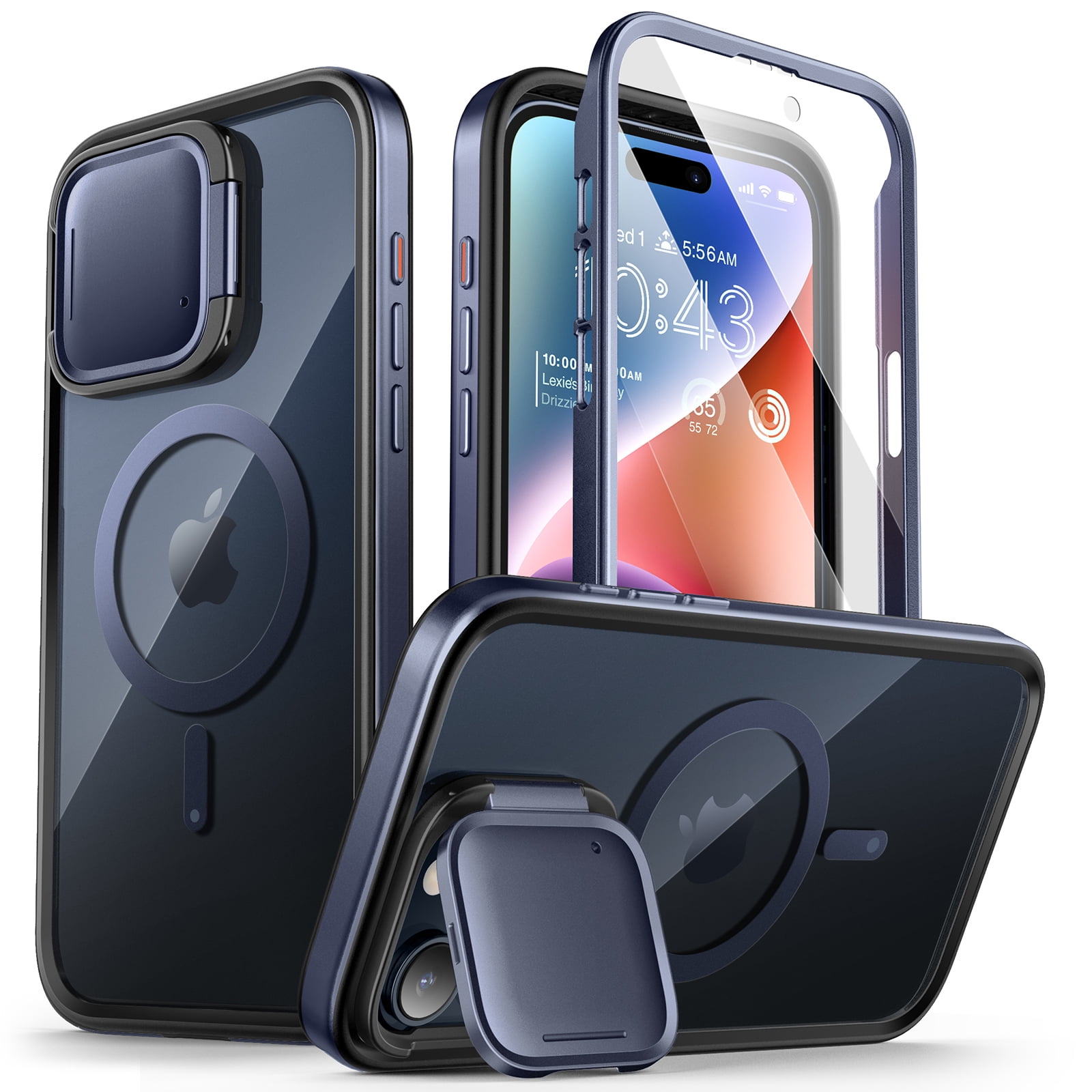 i-Blason Shield Mag for iPhone 15 Pro Max Case 6.7 " with Camera Cover Stand, Compatible with MagSafe Clear Full-Body Shockproof Rugged Bumper Protective Case with Built-in Screen Protector, Mountain