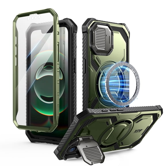 i-Blason for iPhone 17e/16e 6.1" Case with Camera Cover Stand [Built-in Screen Protector] [Wireless Charging Compatible] Full-Body Heavy Duty Military-Grade Protection Magnetic Phone Case, Guldan