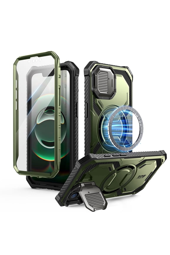 for iPhone 17e/16e 6.1" Case with Camera Cover Stand [Built-in Screen Protector] [Wireless Charging Compatible] Full-Body Heavy Duty Military-Grade Protection Magnetic Phone Case, Guldan