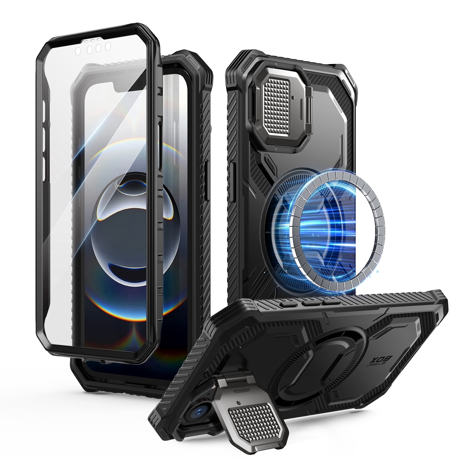 i-Blason for iPhone 17e/16e 6.1" Case with Camera Cover Stand [Built-in Screen Protector] [Wireless Charging Compatible] Full-Body Heavy Duty Military-Grade Protection Magnetic Phone Case, Black