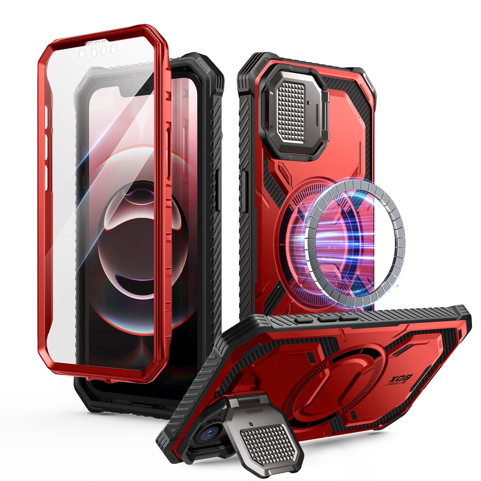 i-Blason for iPhone 17e/16e 6.1" Case with Camera Cover Stand [Built-in Screen Protector] [Wireless Charging Compatible] Full-Body Heavy Duty Military-Grade Protection Magnetic Phone Case, Ruddy