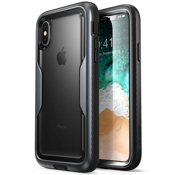 i-Blason iPhone X Case, [Heavy Duty Protection] [Clear Back] [Magma Series] Shock Reduction / Bumper Case Iphone x, Black