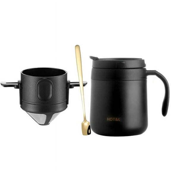 i Cafilas Coffee Filter 304 Stainless Steel Double-layer Drip Coffee Dripper Foldable Tea Infuser Mesh Paperless Portable Holder,1 Filter + 350ML Cup