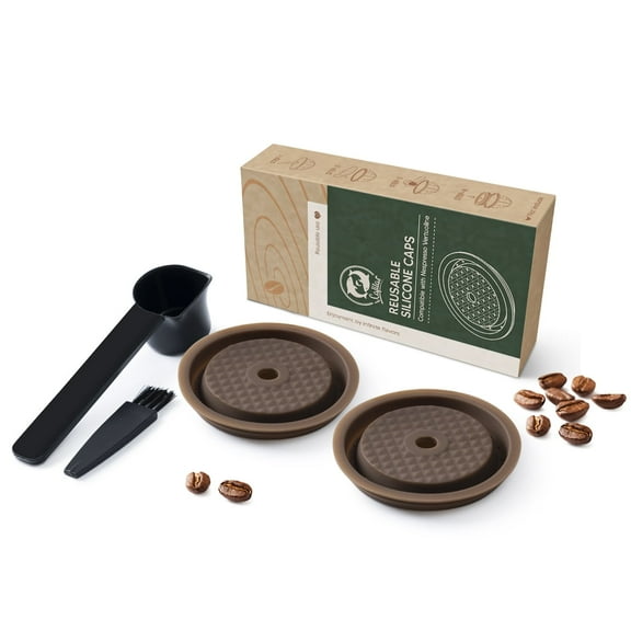 i Cafilas Lid Reusable Coffee Capsule Cap Refillable Pods for Nespresso Vertuoline Vertuo,2 Lids+150ML Capsule Shell (not include coffee powder)